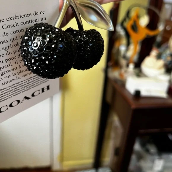 Coach Black Crystal Cherry Bag Charm/Keychain - Picture 7 of 13